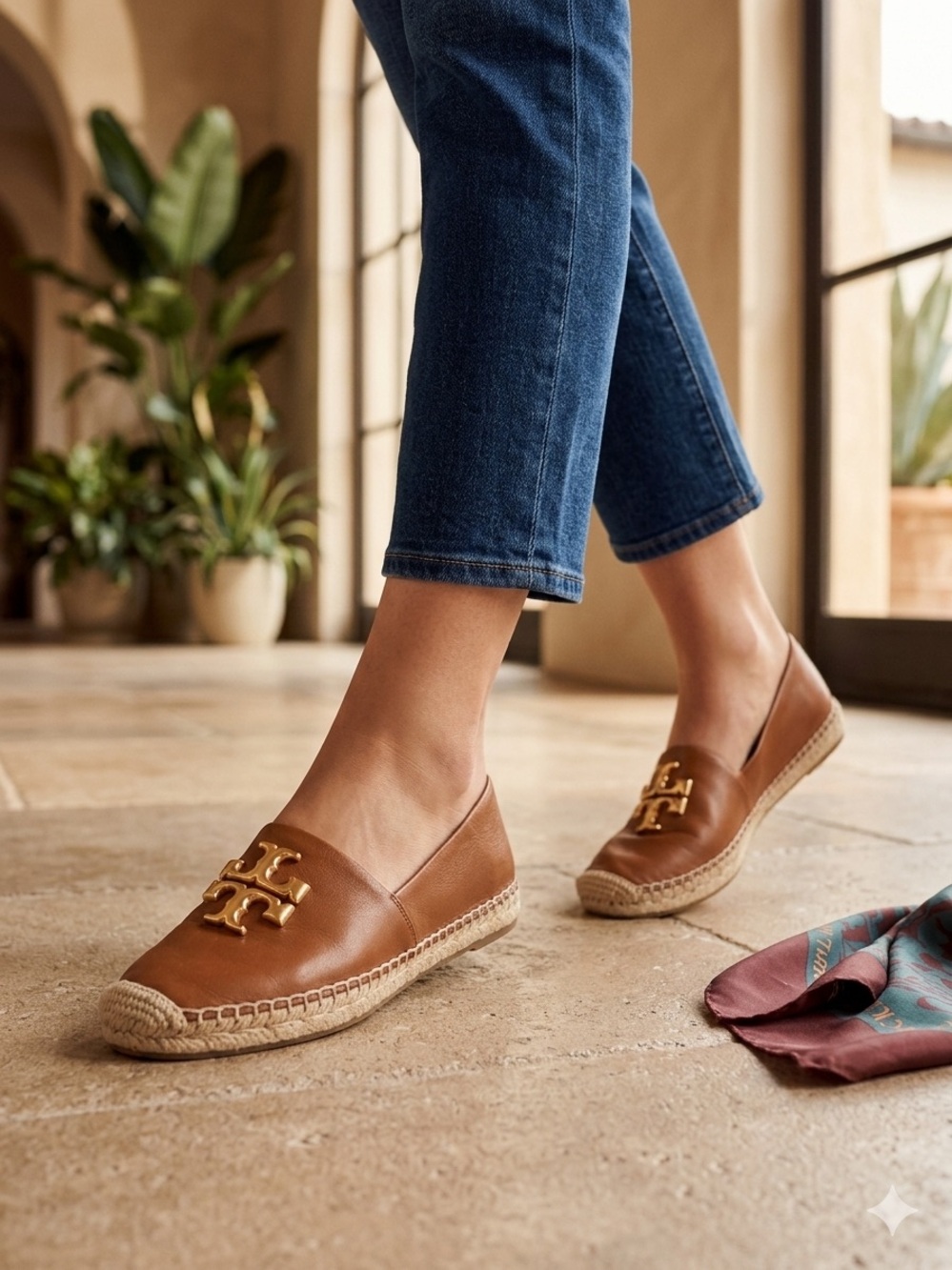 Tory Burch Brown Leather Espadrille Flats with Gold Logo size 8.5 - Picture 9 of 9